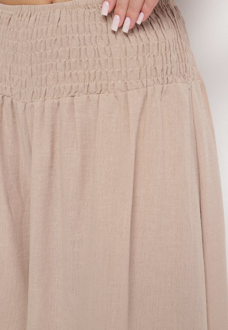 h&s Pantaloni Bej Largi Culottes Ornamentate cu Volane Fenalida