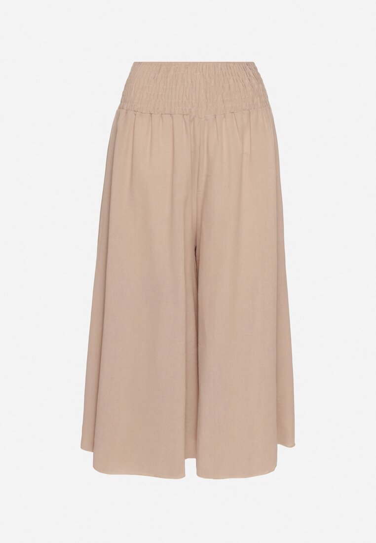 h&s Pantaloni Bej Largi Culottes Ornamentate cu Volane Fenalida