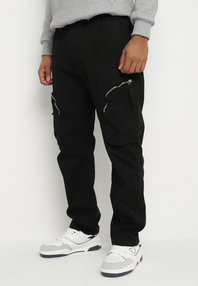 h&s Pantaloni cargo negri din bumbac cu buzunare Aliria