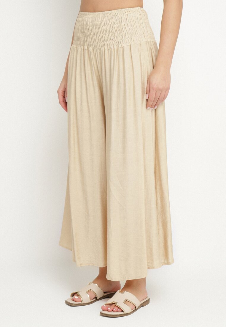 h&s Pantaloni Culotte Larghi Bej cu lungime 7/8 cu talie înaltă Ulamiriela