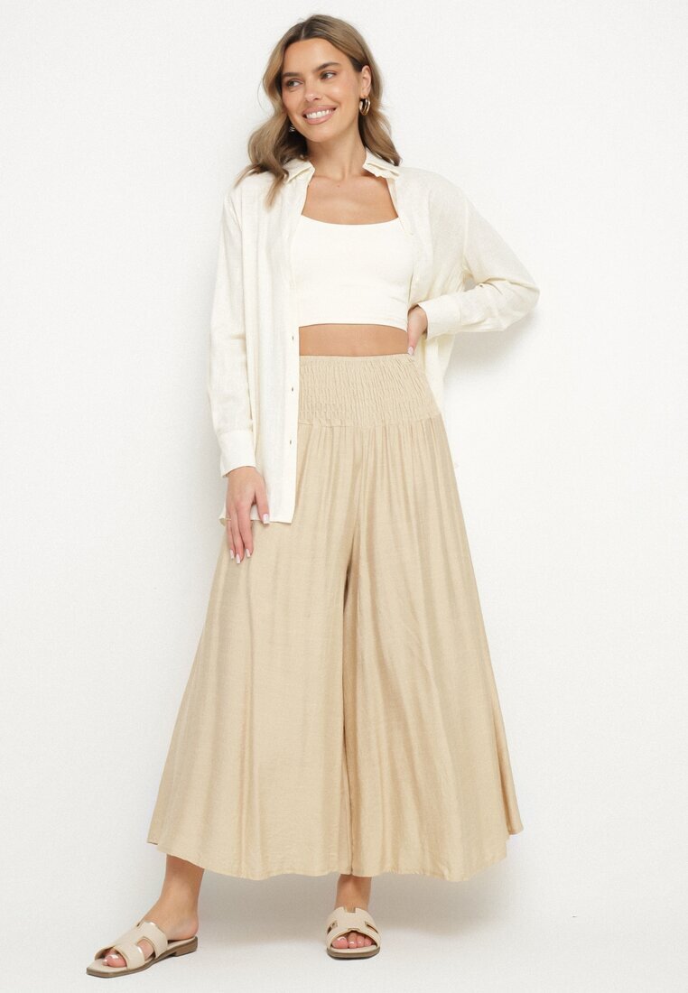 h&s Pantaloni Culotte Larghi Bej cu lungime 7/8 cu talie înaltă Ulamiriela