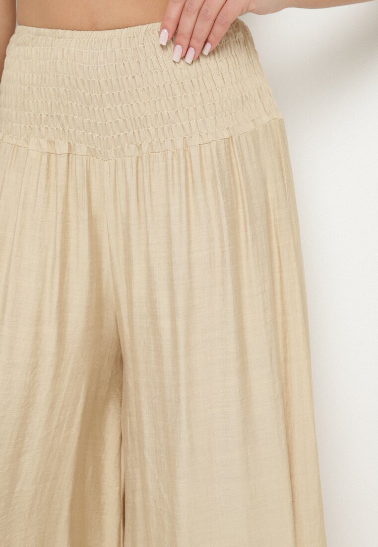 h&s Pantaloni Culotte Larghi Bej cu lungime 7/8 cu talie înaltă Ulamiriela