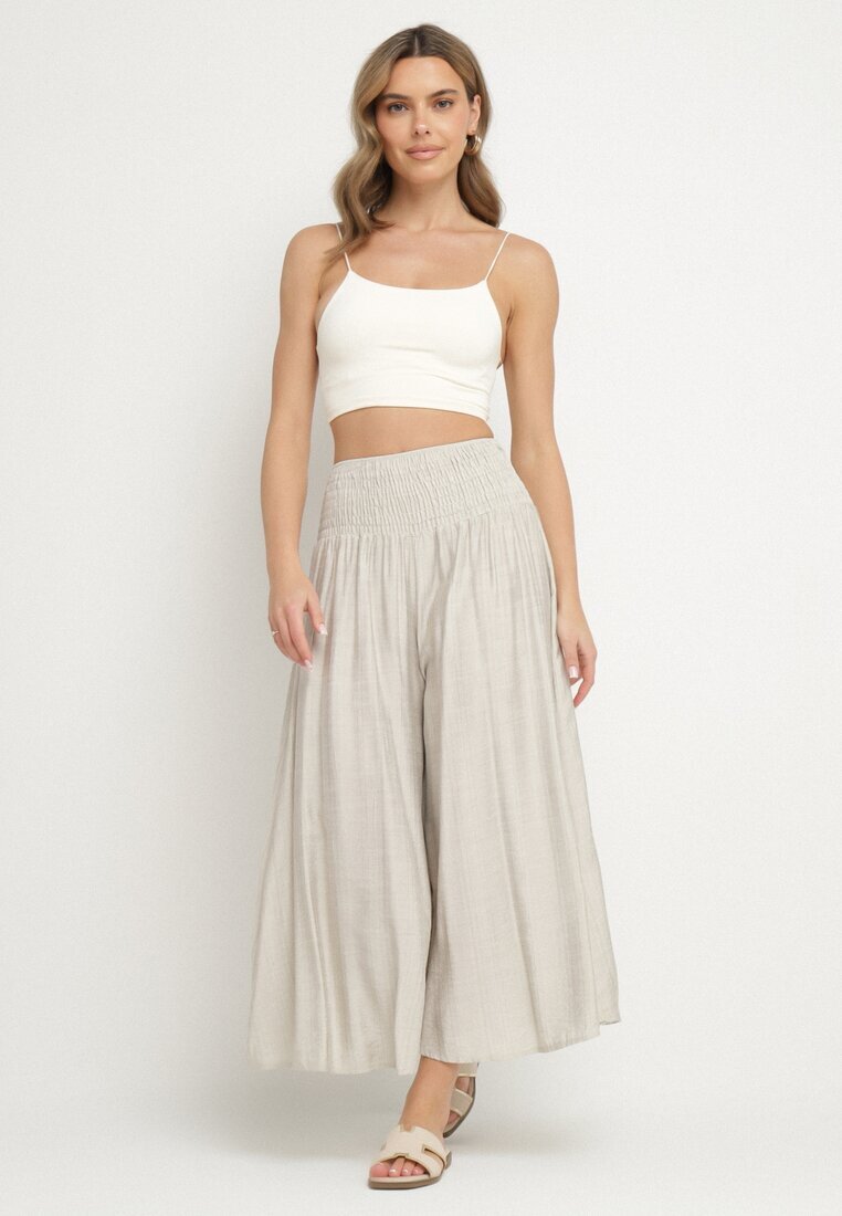 h&s Pantaloni culotte largi gri deschis cu lungime 7/8 cu talie înaltă Ulamiriela