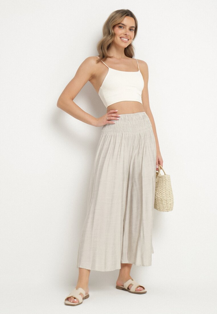 h&s Pantaloni culotte largi gri deschis cu lungime 7/8 cu talie înaltă Ulamiriela