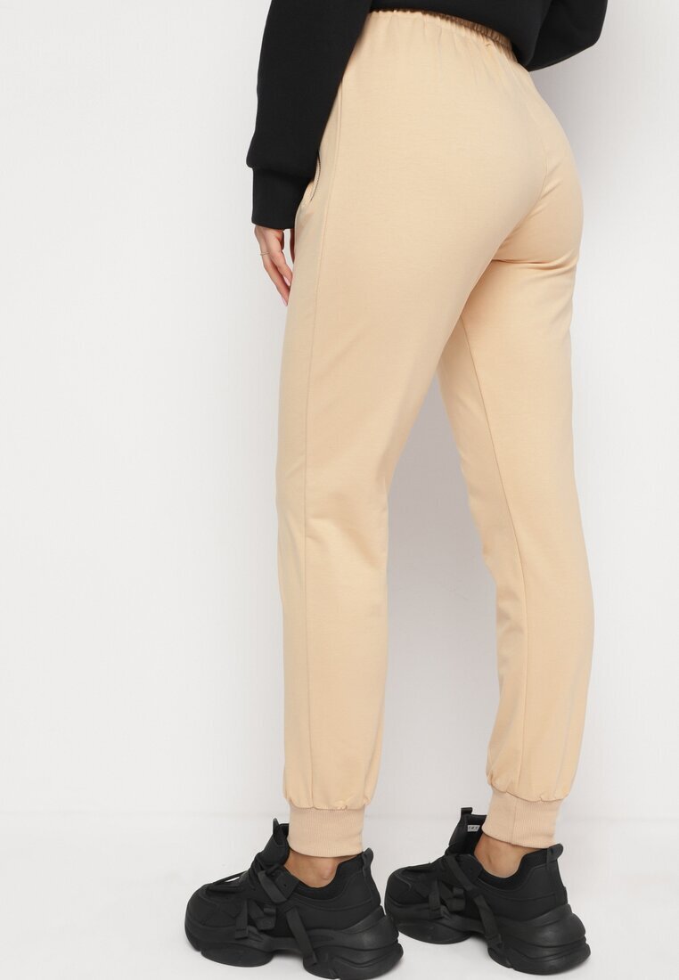 h&s Pantaloni de trening bej de bumbac cu talie înaltă finisați cu fermoare și panglică Dedela