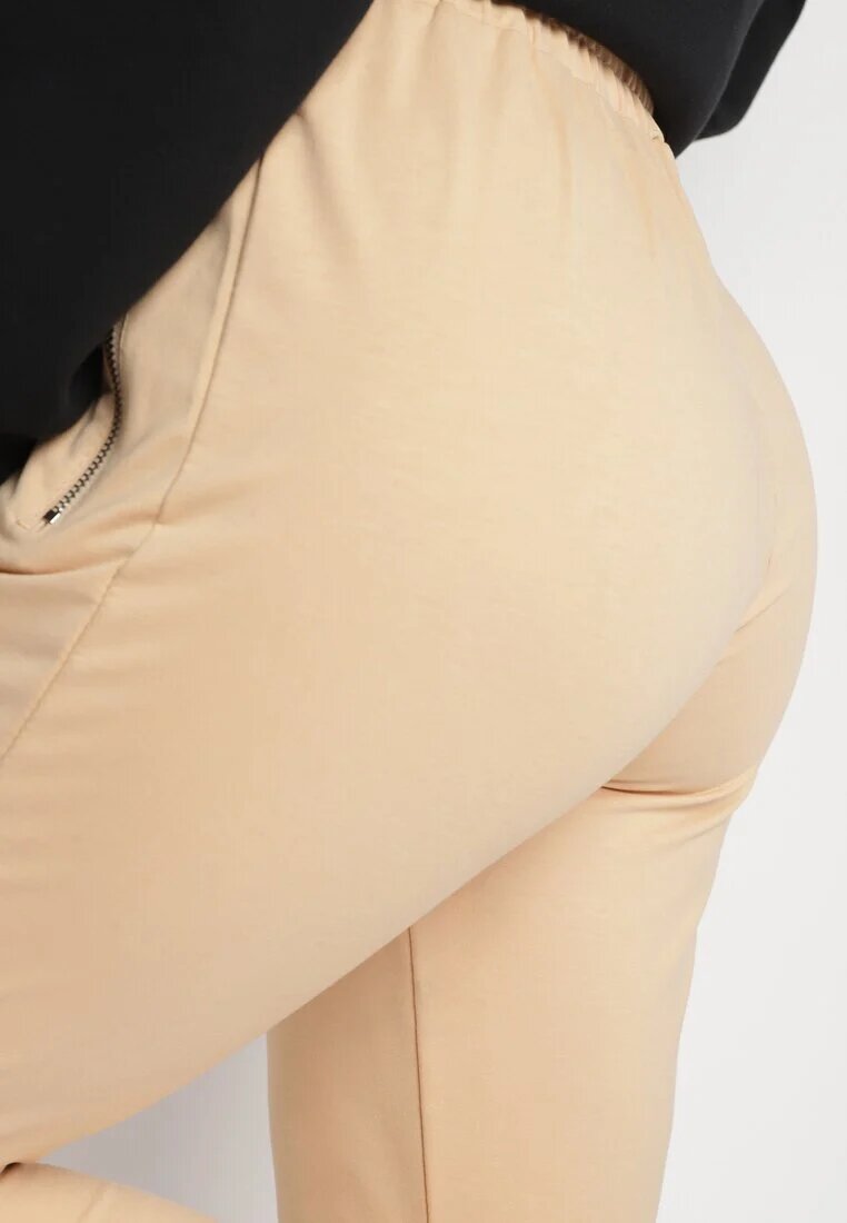h&s Pantaloni de trening bej de bumbac cu talie înaltă finisați cu fermoare și panglică Dedela
