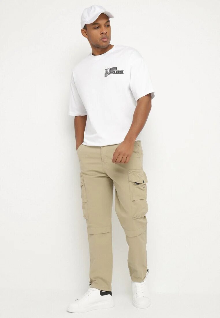 h&s Pantaloni Jogger Bej închis din bumbac cu buzunare cu clapetă Lanathia
