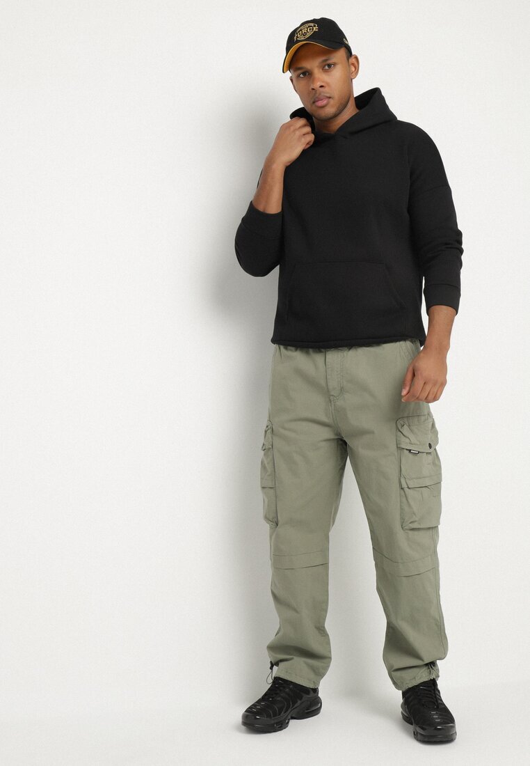 h&s Pantaloni jogger verzi din bumbac cu buzunare cu clape Lanathia