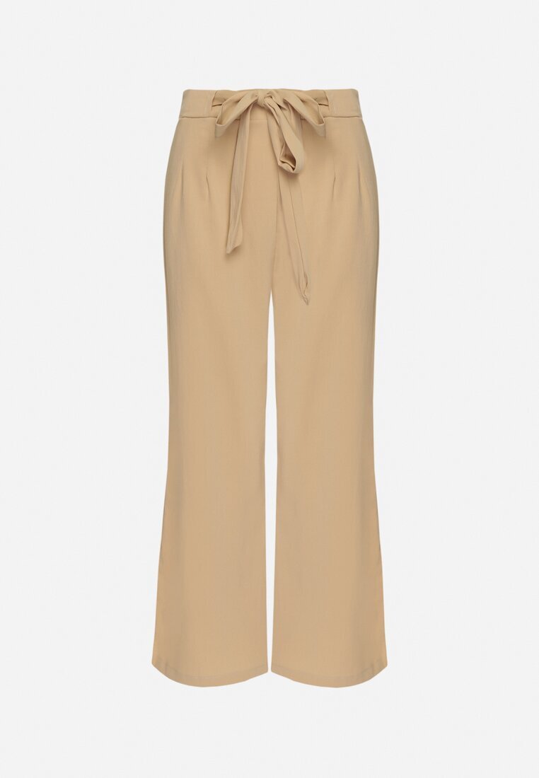 h&s Pantaloni Largi Bej Închis cu Legătură în Talie Paper Bag Tisallas