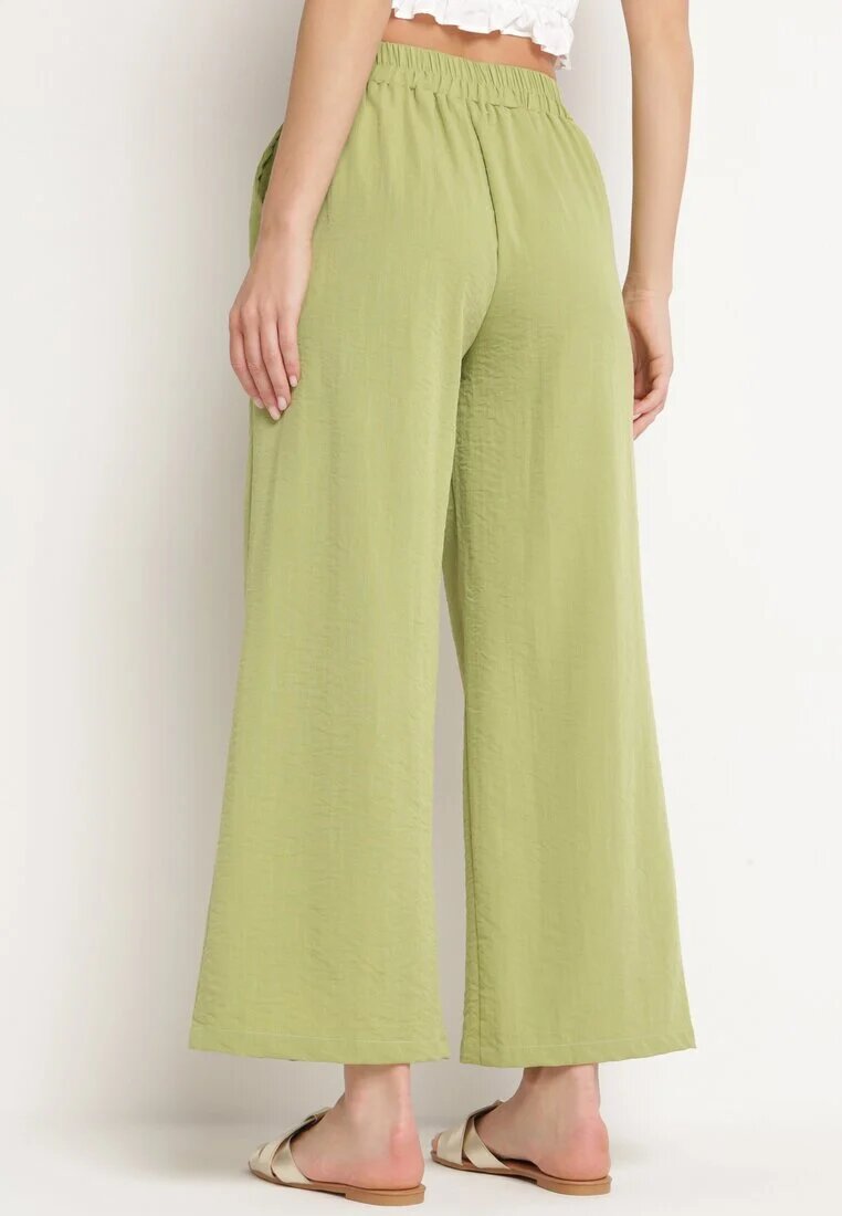 h&s Pantaloni Largi Palazzo Verde deschis cu talie înaltă și elastic în talie Biofina