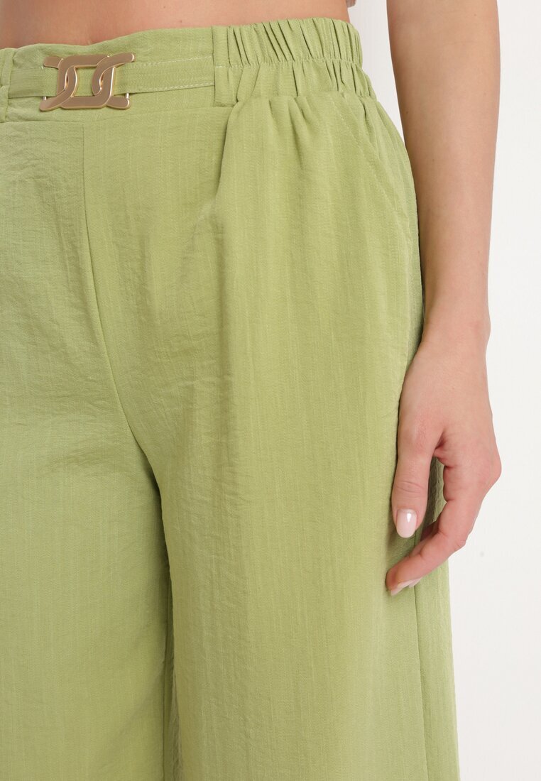 h&s Pantaloni Largi Palazzo Verde deschis cu talie înaltă și elastic în talie Biofina