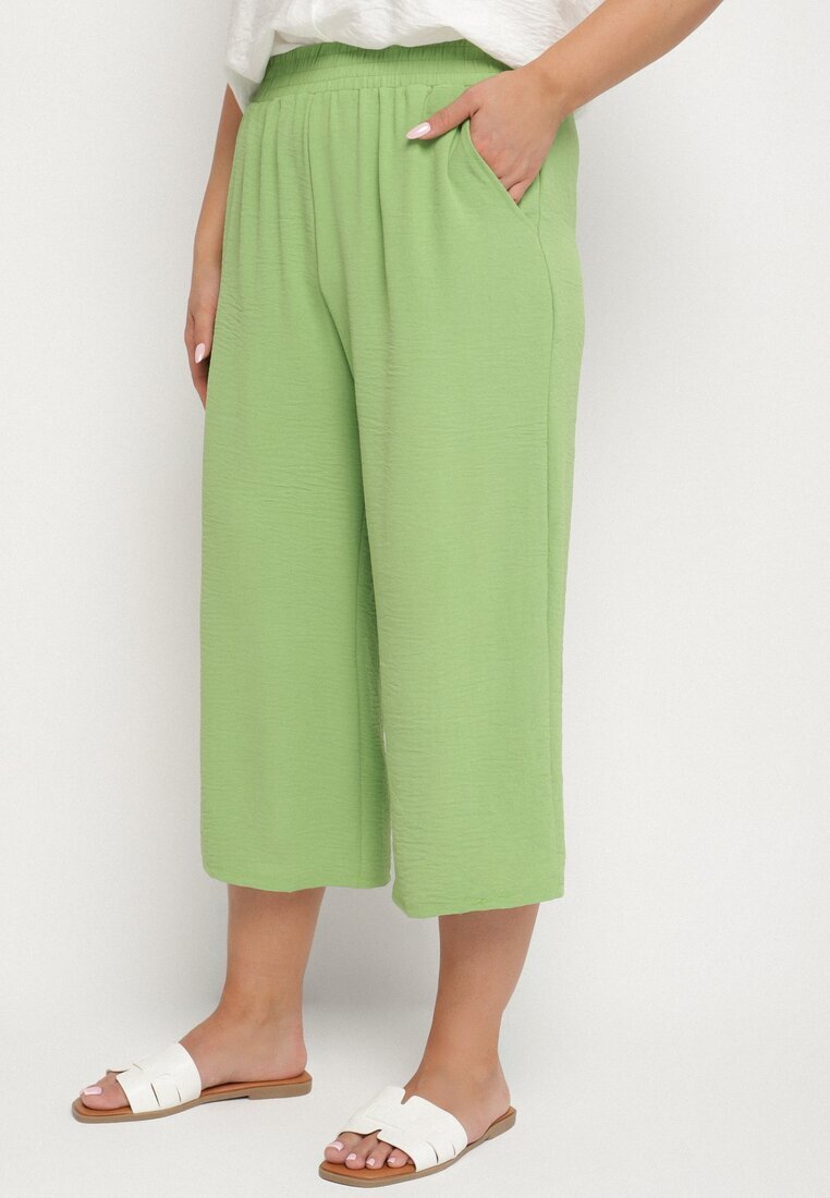 h&s Pantaloni Largi Verde Deschis cu talie înaltă cu elastic în talie și cu picior 3/4 Levolia