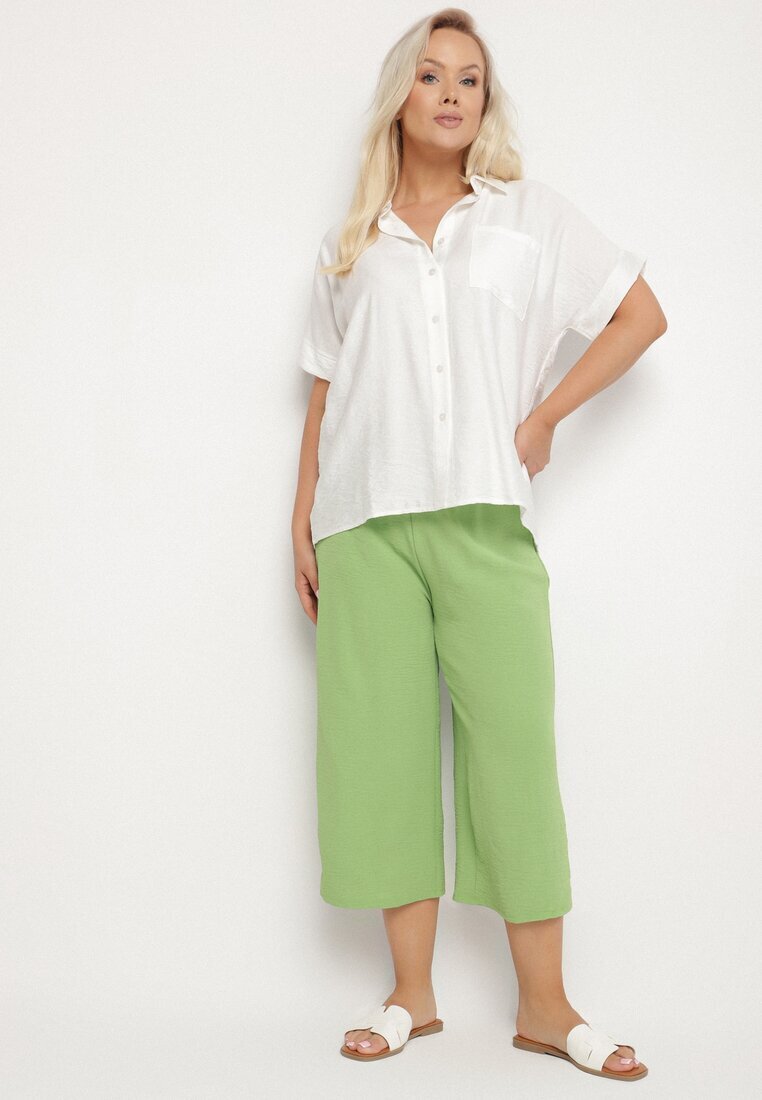 h&s Pantaloni Largi Verde Deschis cu talie înaltă cu elastic în talie și cu picior 3/4 Levolia
