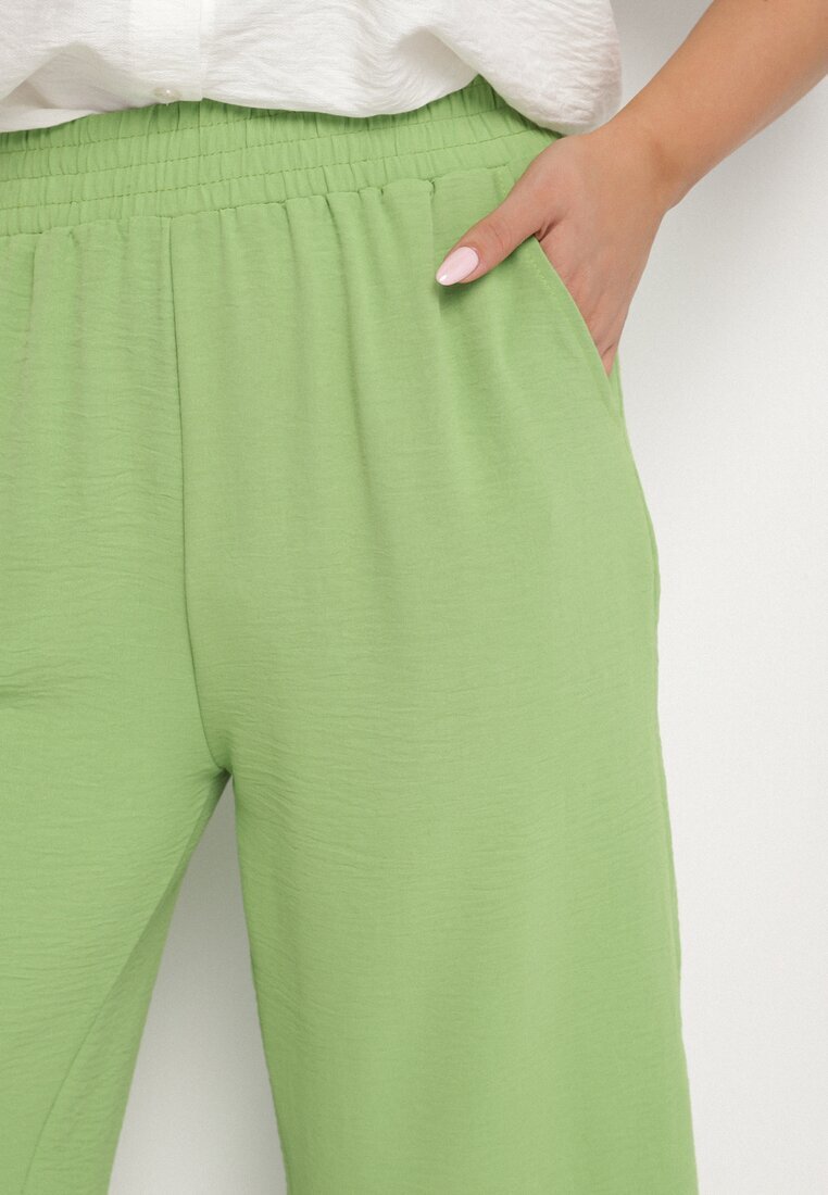 h&s Pantaloni Largi Verde Deschis cu talie înaltă cu elastic în talie și cu picior 3/4 Levolia
