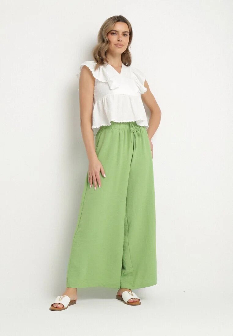 h&s Pantaloni Largi Verde deschis Tip Palazzo cu Legătură Ulialitia