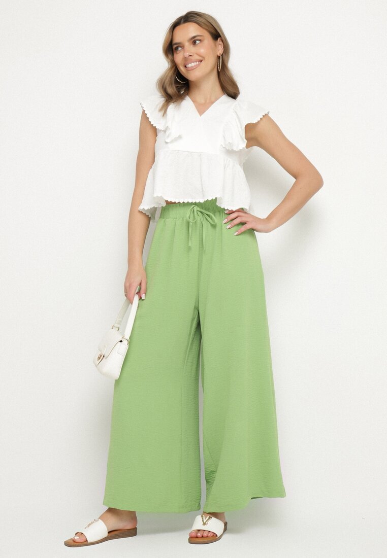 h&s Pantaloni Largi Verde deschis Tip Palazzo cu Legătură Ulialitia