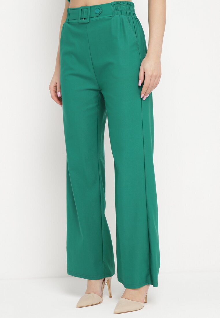 h&s Pantaloni Largi Verde Paper Bag cu Curea și Buzunare Wrenika