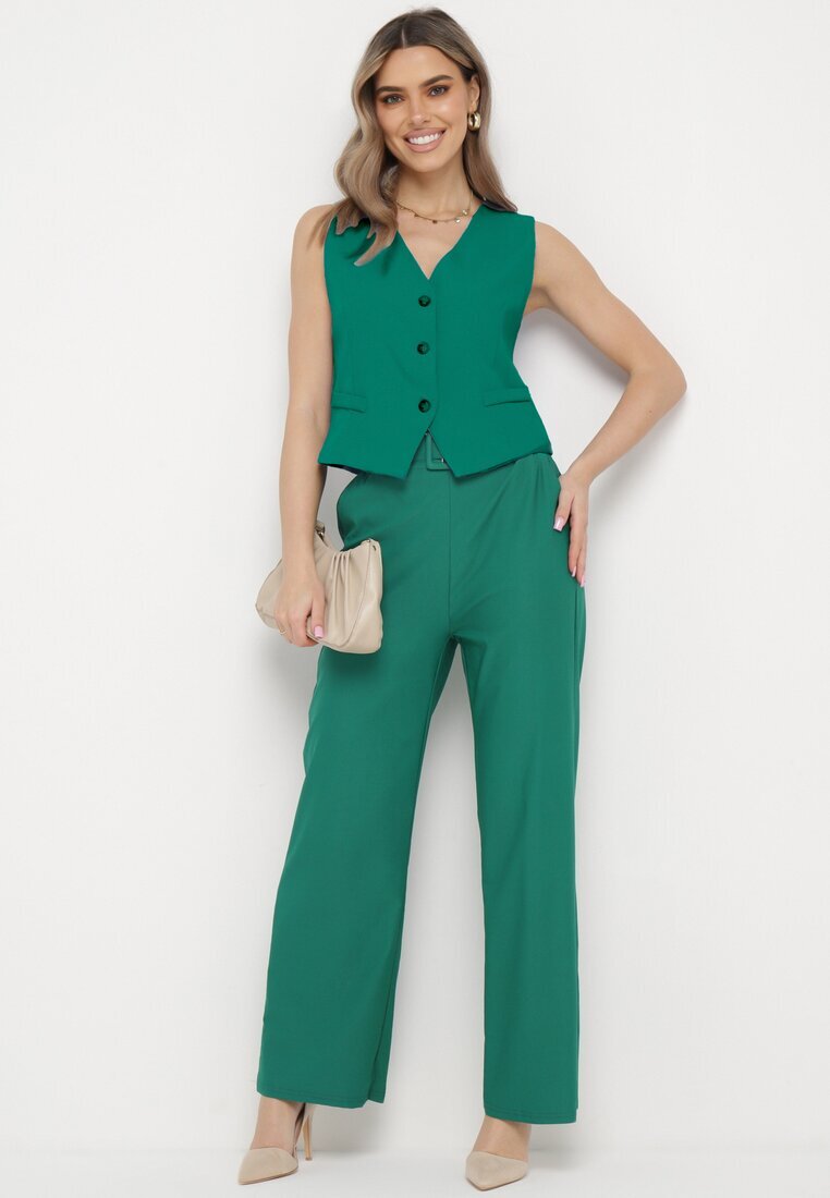 h&s Pantaloni Largi Verde Paper Bag cu Curea și Buzunare Wrenika
