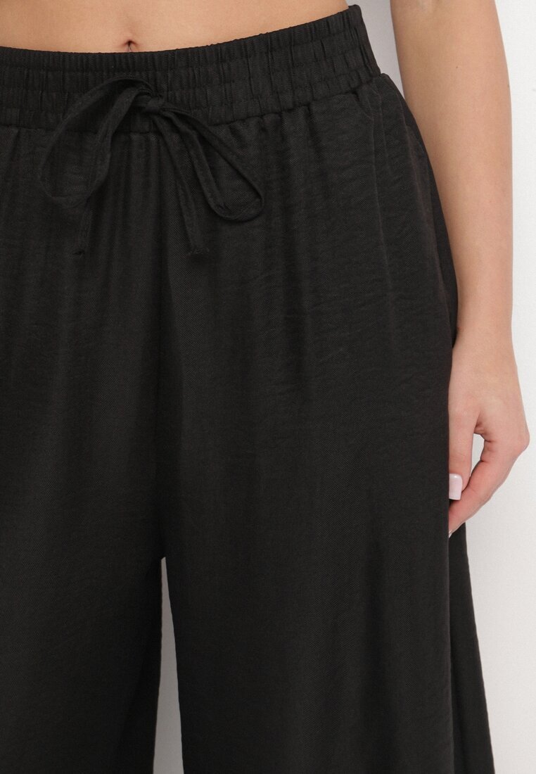 h&s Pantaloni negri cu croială largă cu talie înaltă și cu cordon Telarieta