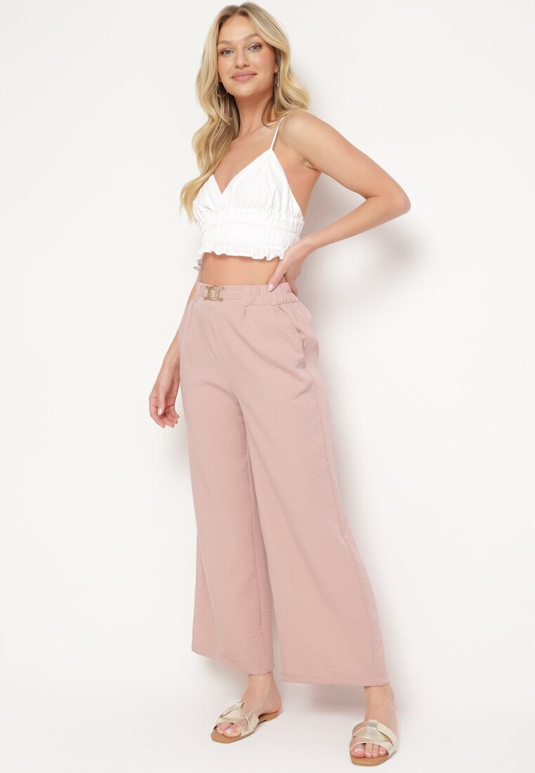 h&s Pantaloni Palazzo Larghi roz deschis cu talie înaltă și elastic în talie Biofina
