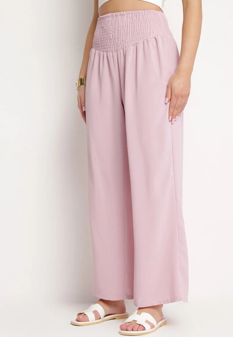h&s Pantaloni Roz cu picior drept și talie elastică încrețită Perdila