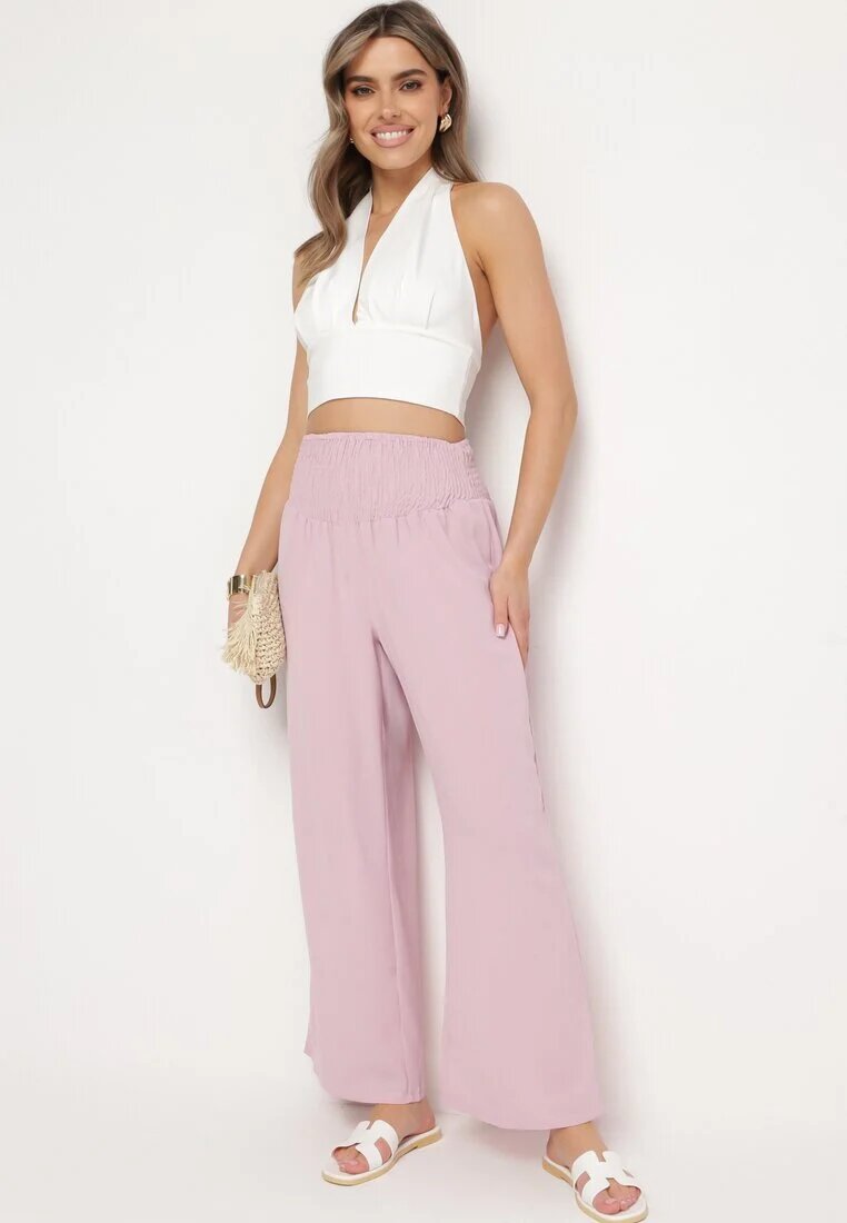 h&s Pantaloni Roz cu picior drept și talie elastică încrețită Perdila