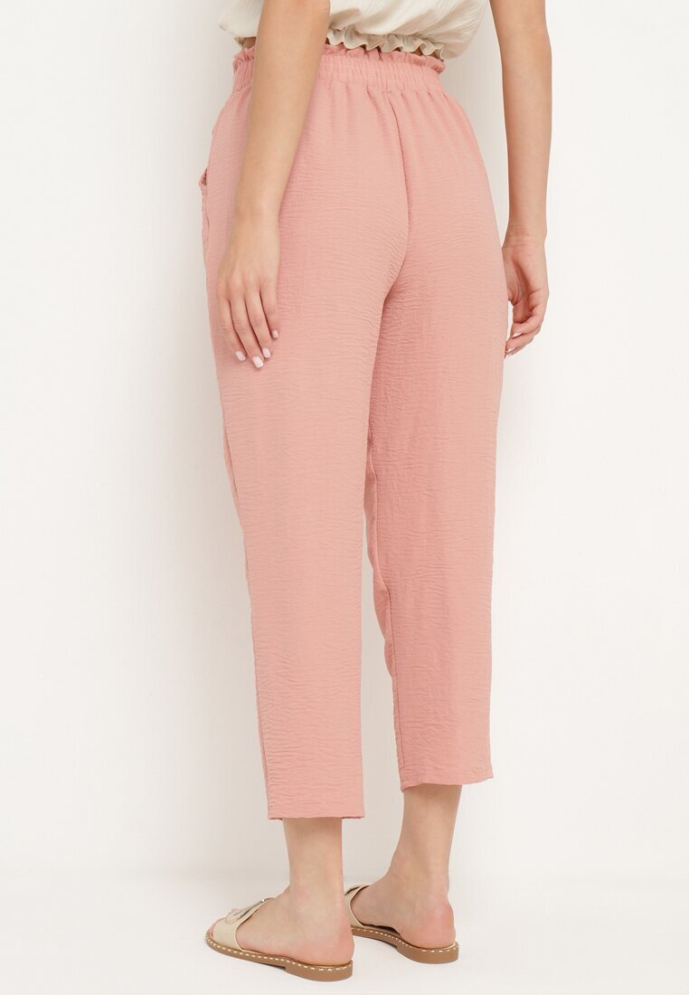 h&s Pantaloni roz închis cu bandă elastică în talie și talie înaltă decorați cu o legătură la brâu Dimity