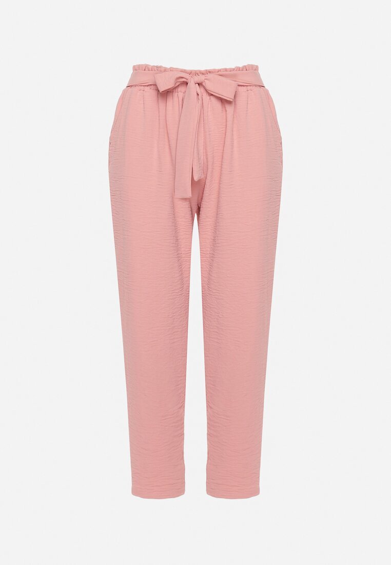h&s Pantaloni roz închis cu bandă elastică în talie și talie înaltă decorați cu o legătură la brâu Dimity