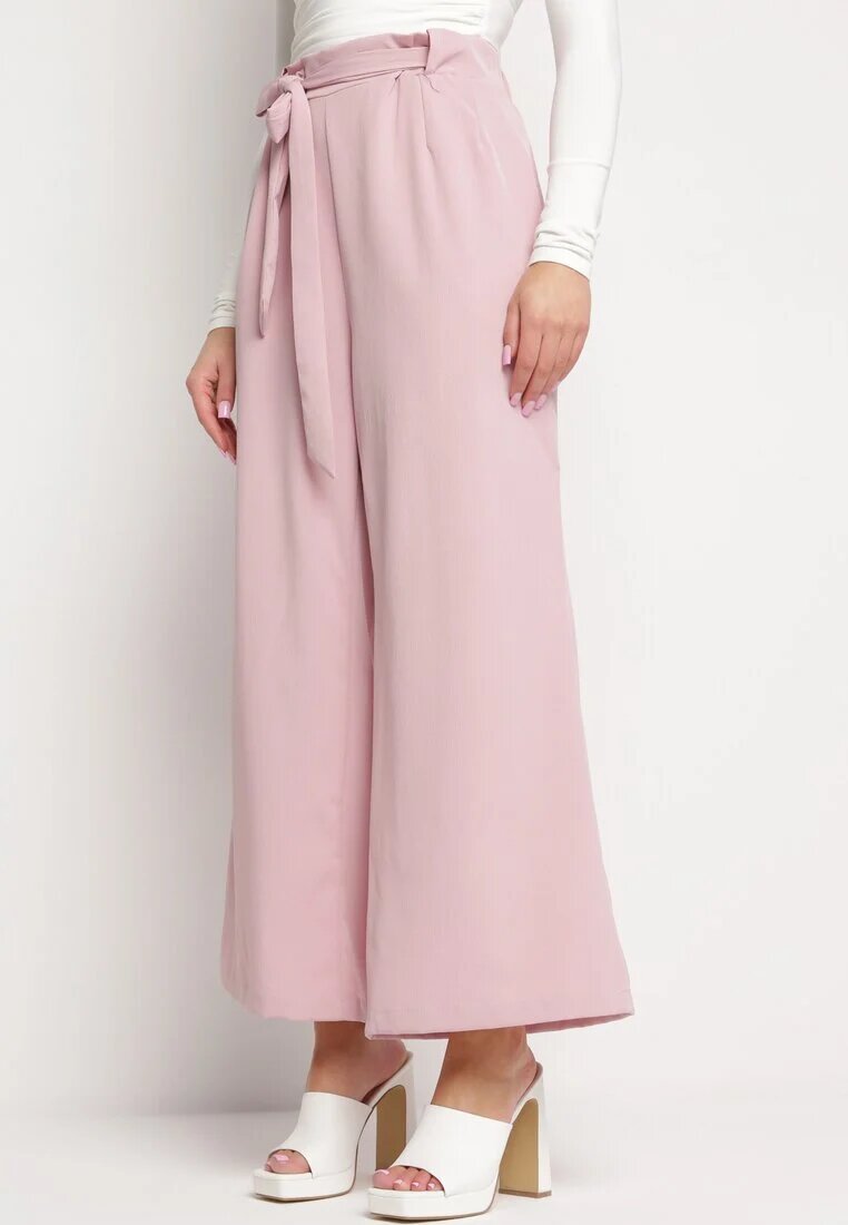 h&s Pantaloni Roz închis Largi cu Cordon în Talie Paper Bag Tisallas