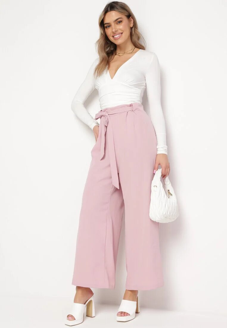 h&s Pantaloni Roz închis Largi cu Cordon în Talie Paper Bag Tisallas