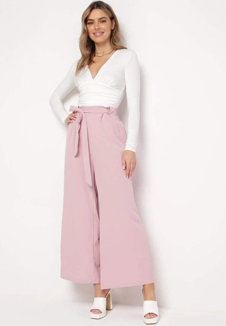 h&s Pantaloni Roz închis Largi cu Cordon în Talie Paper Bag Tisallas