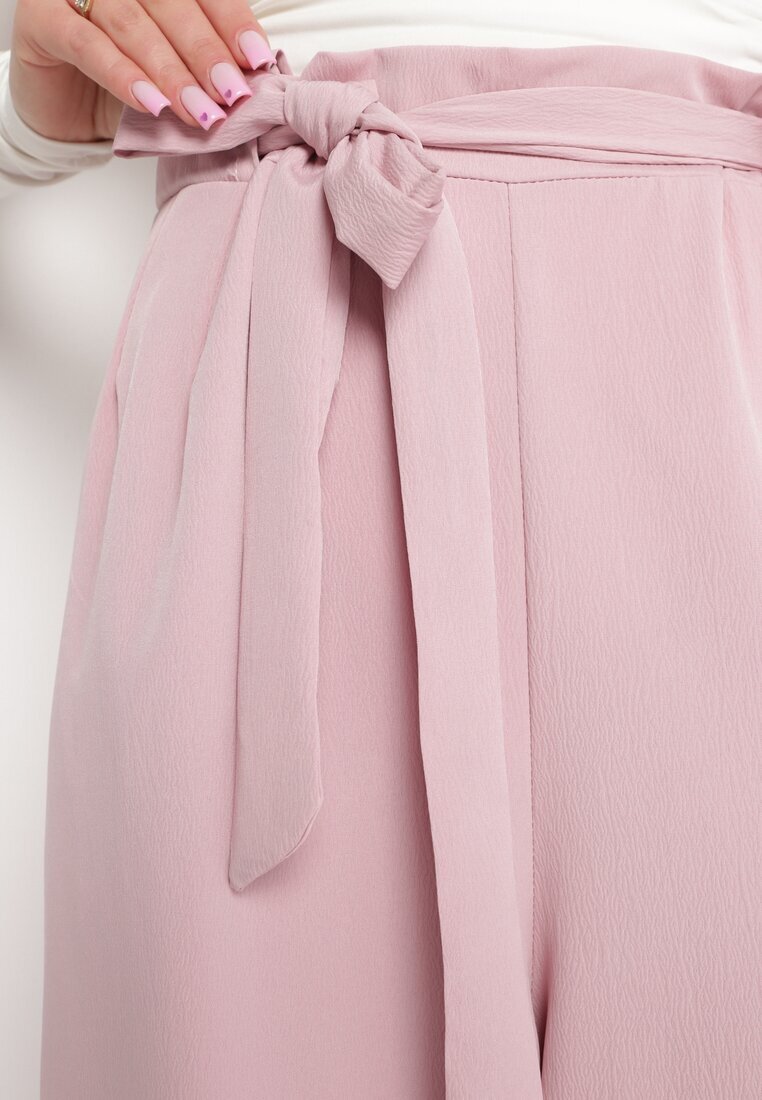 h&s Pantaloni Roz închis Largi cu Cordon în Talie Paper Bag Tisallas