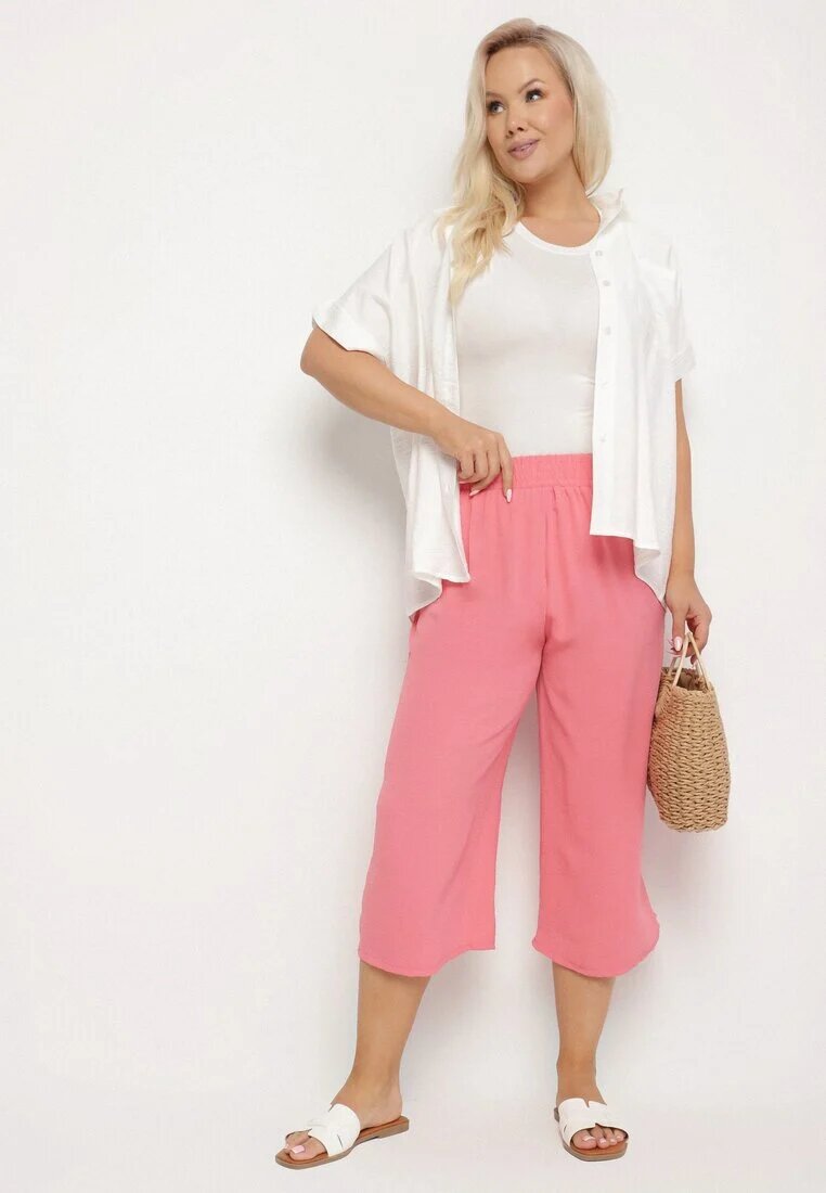 h&s Pantaloni Roz Largi cu Talie Înaltă Elastic în Talie și Crăci 3/4 Levolia