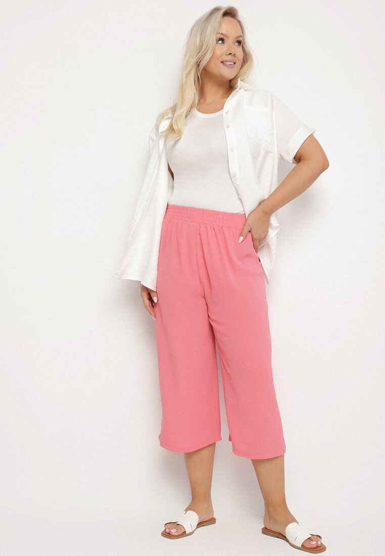 h&s Pantaloni Roz Largi cu Talie Înaltă Elastic în Talie și Crăci 3/4 Levolia