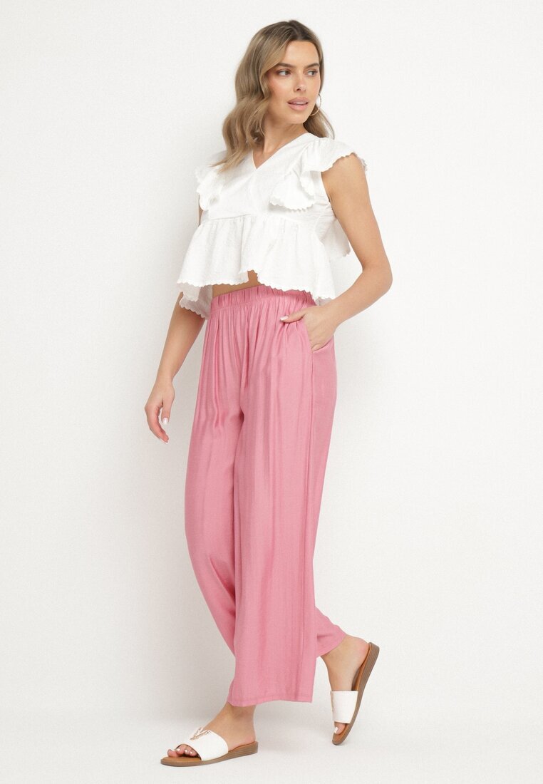 h&s Pantaloni Roz Largi Stil Palazzo Cu Talie Înaltă Varlevi