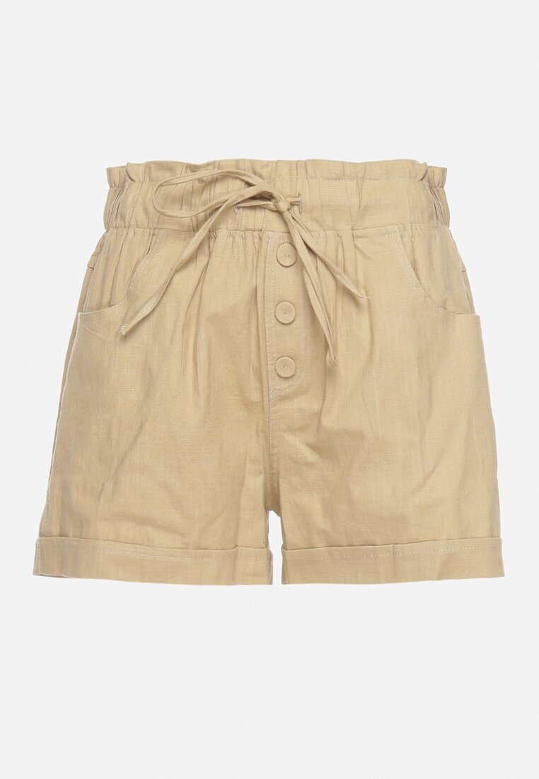 h&s Pantaloni scurți Bej cu elastic în talie cu șnur de strângere și nasturi decorativi Damarie