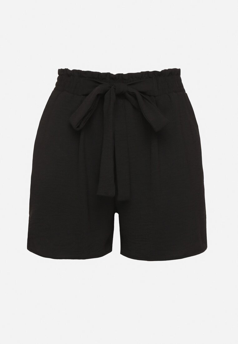 h&s Pantaloni scurți Negri cu Talie Înaltă și Elastic în Talie Decorați cu Legătură Mevalica