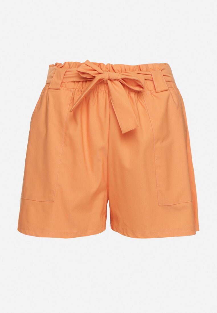 h&s Pantaloni scurți portocalii Bermuda din bumbac și talie înaltă cu șnur decorativ Rosavia