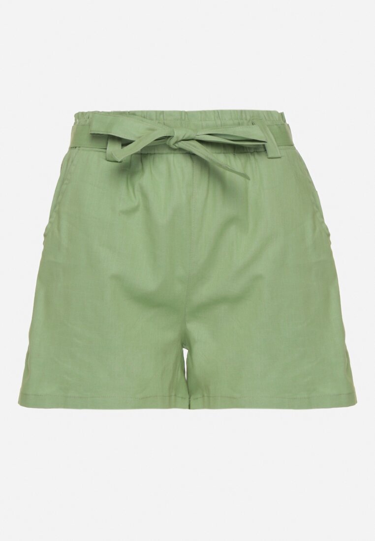 h&s Pantaloni scurți Verzi din bumbac cu talie înaltă și curea Tananiella