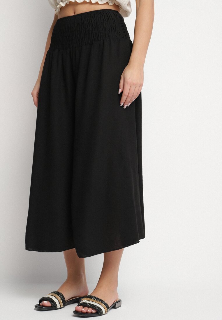 h&s Pantaloni tip Culotte Negri Largi Decorați cu încrețituri Fenalida