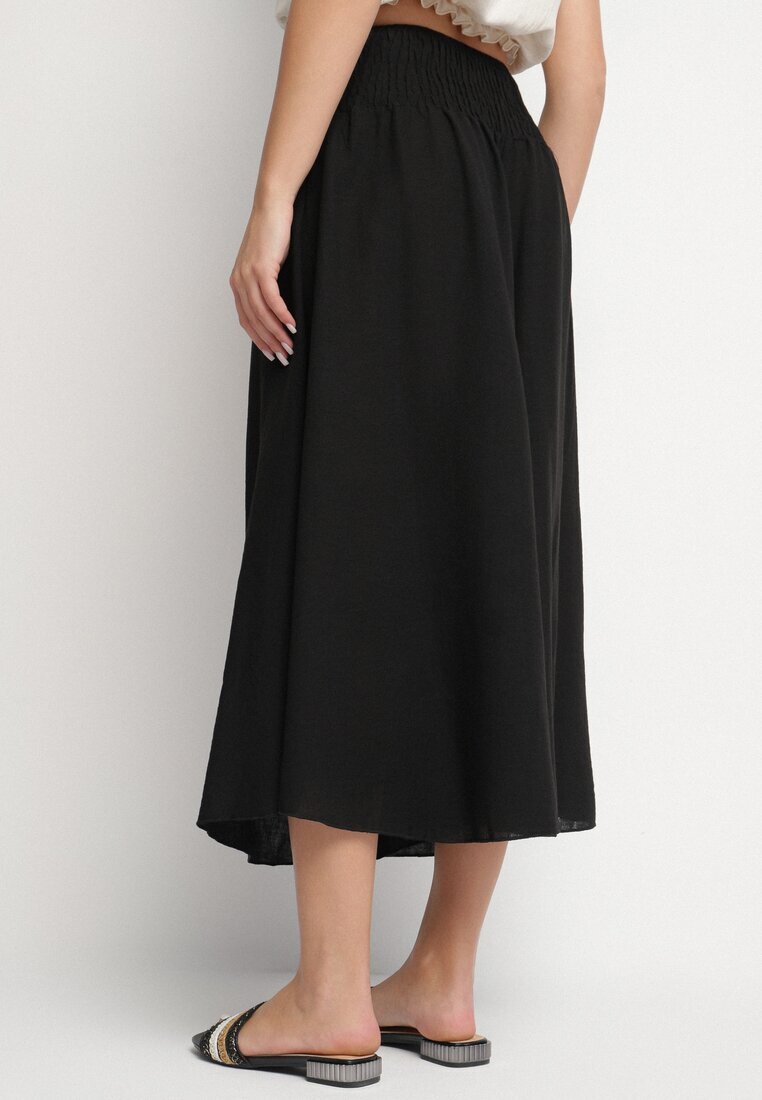 h&s Pantaloni tip Culotte Negri Largi Decorați cu încrețituri Fenalida