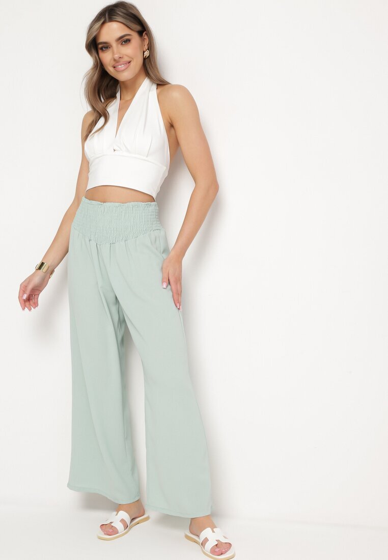 h&s Pantaloni Verde deschis cu croială dreaptă și elastic încrețit în talie Perdila