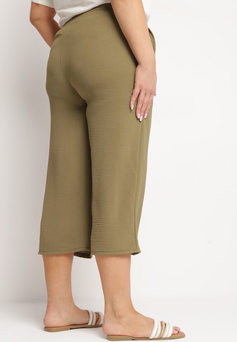 h&s Pantaloni Verde închis Largi cu talie înaltă cu elastic în talie și lungime 3/4 Levolia