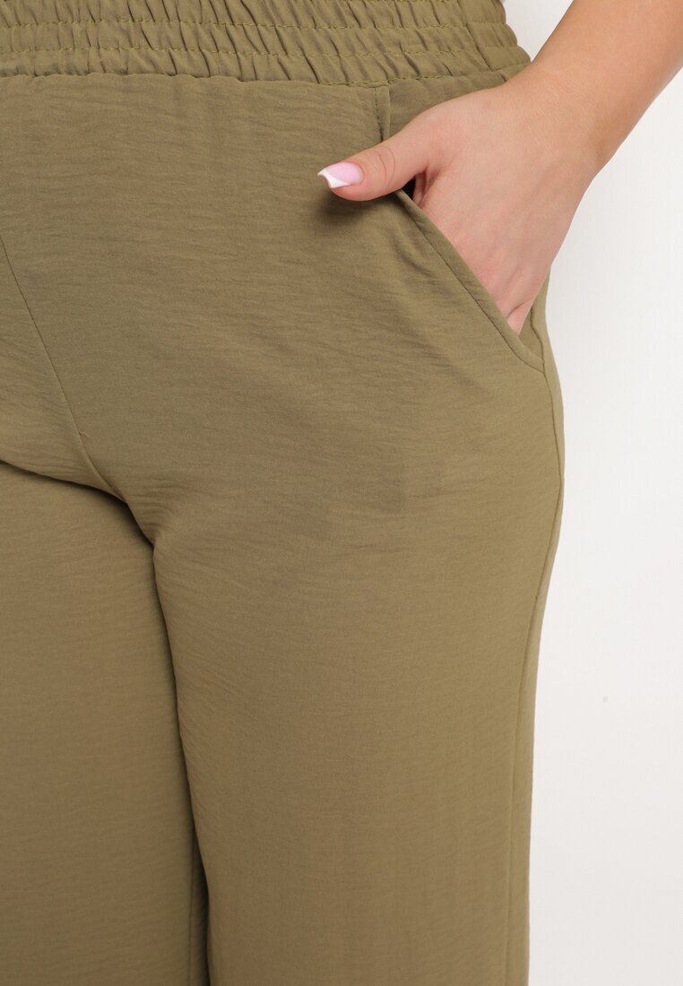 h&s Pantaloni Verde închis Largi cu talie înaltă cu elastic în talie și lungime 3/4 Levolia