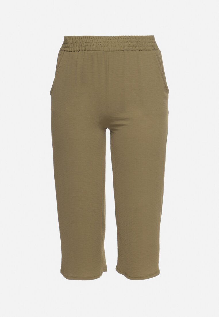 h&s Pantaloni Verde închis Largi cu talie înaltă cu elastic în talie și lungime 3/4 Levolia