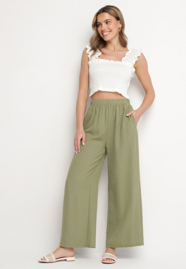 h&s Pantaloni verde închis largi Tip Palazzo cu talie înaltă Sellevia
