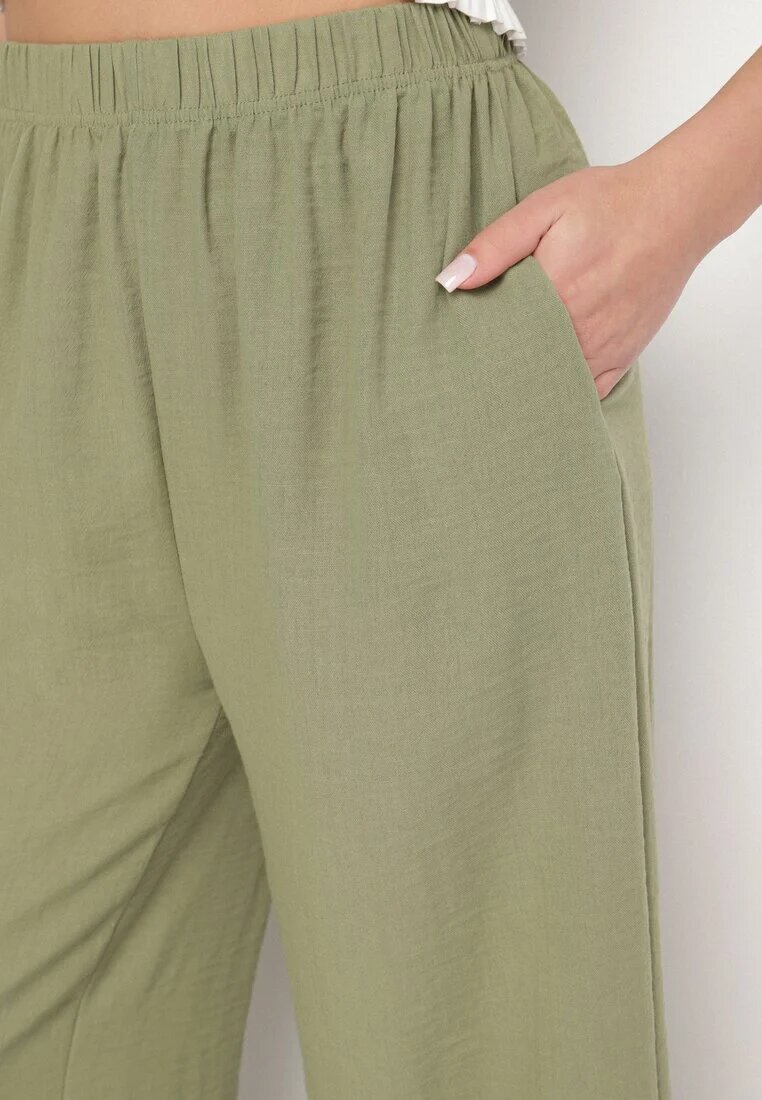 h&s Pantaloni verde închis largi Tip Palazzo cu talie înaltă Sellevia