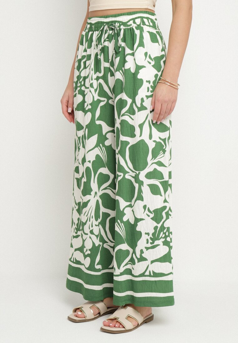 h&s Pantaloni Verzi Largi cu Talie Înaltă cu Imprimeu Floral Tolirida