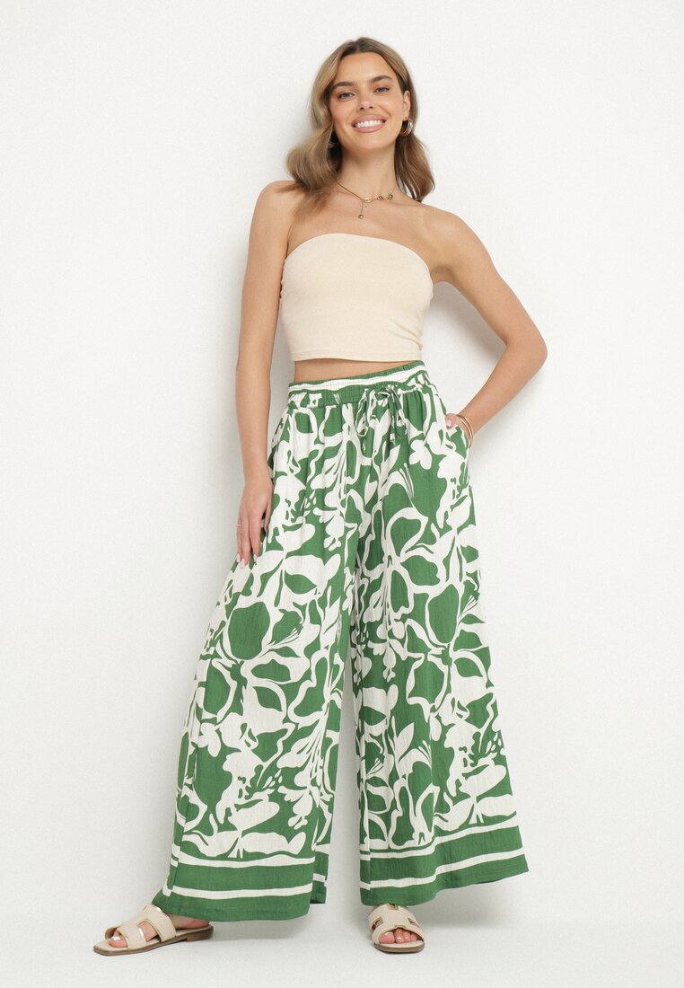 h&s Pantaloni Verzi Largi cu Talie Înaltă cu Imprimeu Floral Tolirida