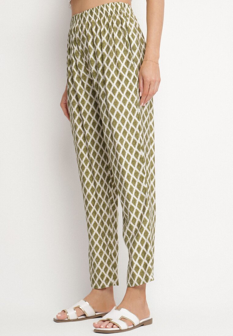 h&s Pantaloni Verzi Largi cu Talie Înaltă cu Model de Romburi Lisendria